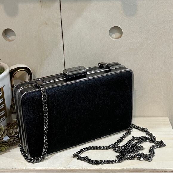 MICHAEL KORS Elsie Calf Hair Box Clutch Removable Crossbody Chain Black - Picture 1 of 10
